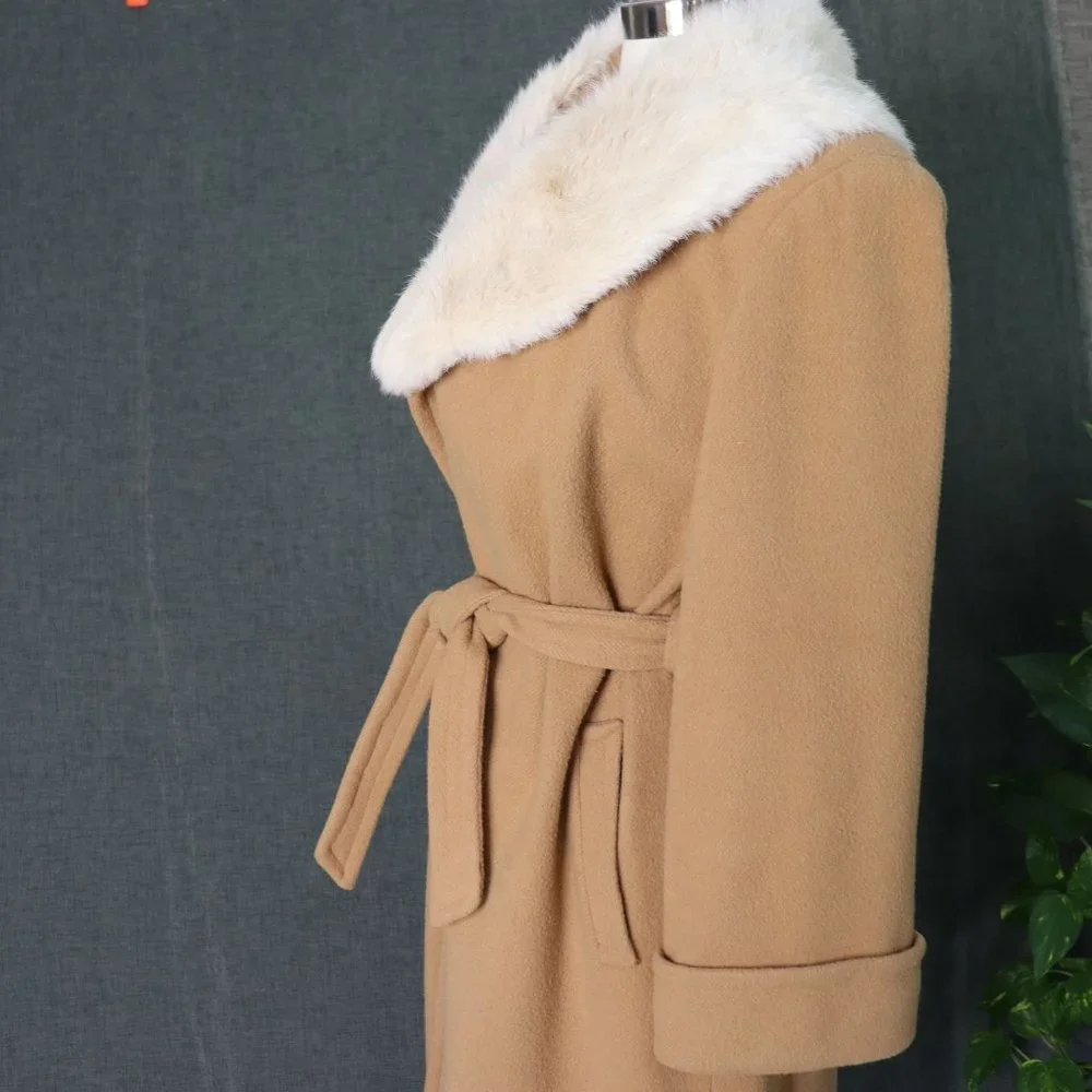 Switzer's Vintage Wrap Coat Womens M - XL 100% Wool Rabbit Fur Shawl Collar - Picture 11 of 13